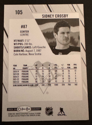 2023-24 O-Pee-Chee Sidney Crosby Hats Off Photo Variation Easter Egg #105 back